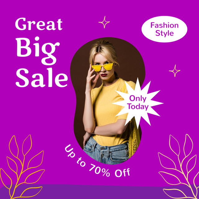 Designvorlage Female Fashion Clothes Sale Ad on Bright Purple für Instagram