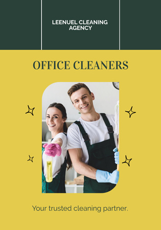 Office Cleaning Offer with Personnel in Uniform Poster 28x40in Design Template