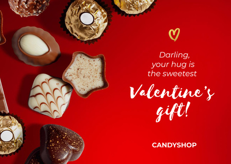Valentine's Day Greeting with Sweet Candies Postcard Design Template
