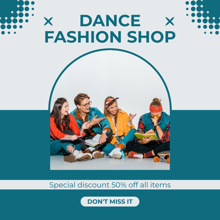 Şık Genç Dansçılarla Dans Mağazası Promosyonu Instagram Tasarım Şablonu
