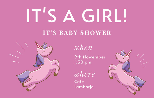 Cute Unicorns And Baby Shower Party Invitation 4.6x7.2in Horizontal Design Template