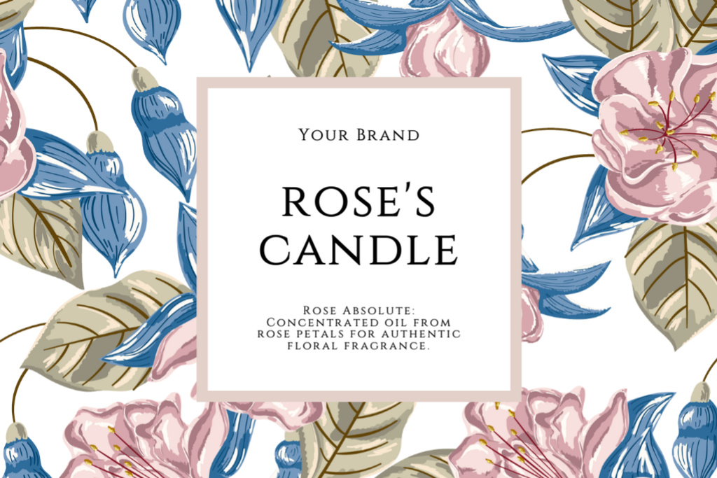 Natural Candles With Rose Petals Scent Label Design Template