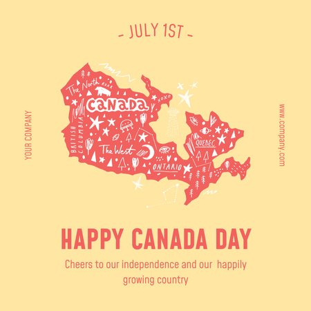 Designvorlage Glücklicher Kanada-Tagesgruß mit Karte in Gelb für Instagram