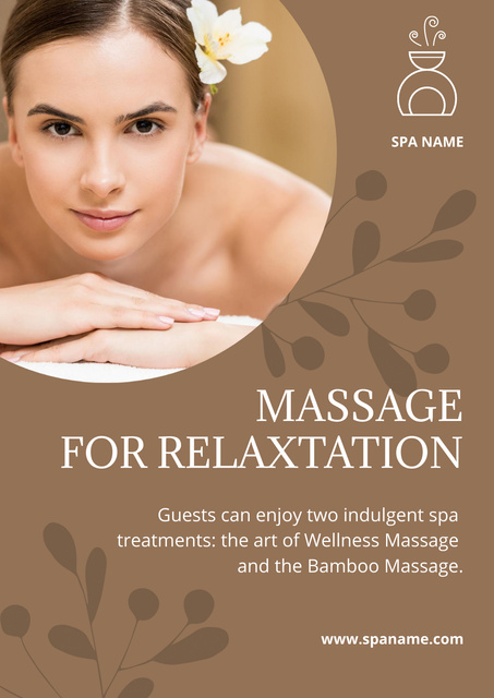 Young Woman with Flower in Hair Having Wellness Massage Poster Design Template