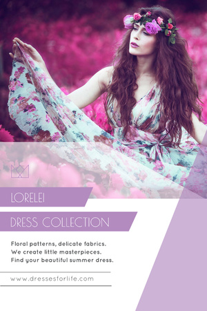 Fashion Collection Ad with Woman in Floral Dress Pinterest tervezősablon