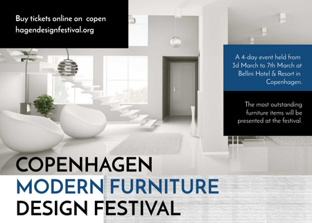 Platilla de diseño Furniture Festival ad with Stylish modern interior in white Postcard 5x7in