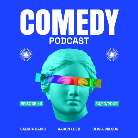 Анонс комедійного епізоду з античною скульптурою Podcast Cover – шаблон для дизайну