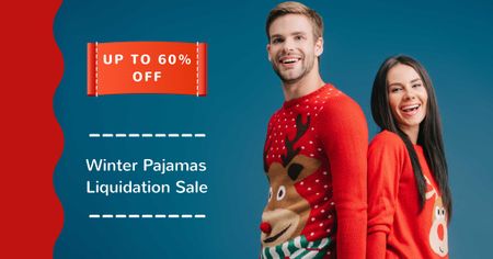 Modèle de visuel pyjama d'hiver vente avec couple heureux - Facebook AD
