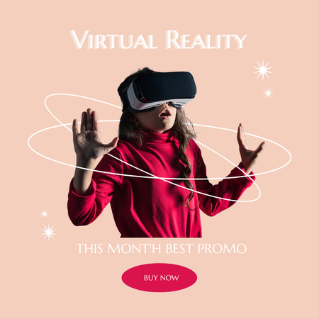 Little Girl in Virtual Reality Glasses Instagram tervezősablon