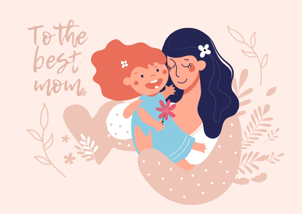 Designvorlage Mother's Day Holiday Greeting with Cute Illustrations für Card