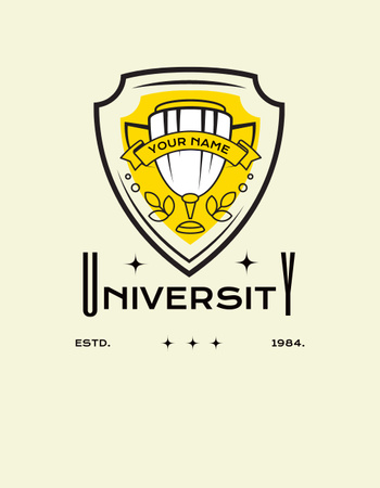 Emblem of College with Yellow Shield T-Shirt Design Template