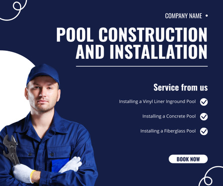 Designvorlage Offer of Services for Construction and Installation of Swimming Pools für Facebook