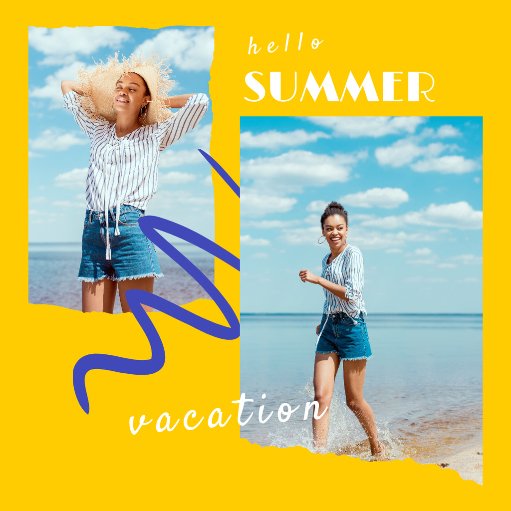 Designvorlage Happy Woman Enjoying Summer für Instagram