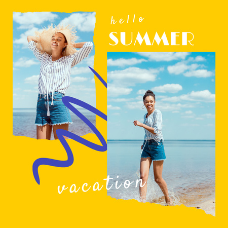 Ontwerpsjabloon van Instagram van gelukkige vrouw genieten van zomer