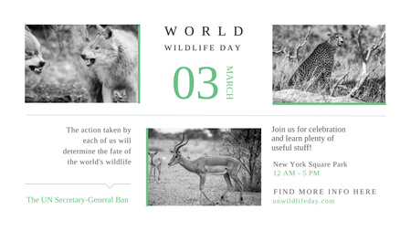 Dia Mundial da Vida Selvagem Animais em Habitat Natural Title 1680x945px Modelo de Design