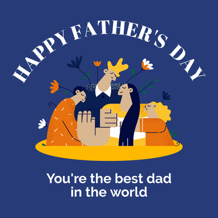 Cartoon Family for Father's Day Blue Instagram Design Template