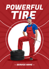 Offer of Car Tires with Car Service Worker