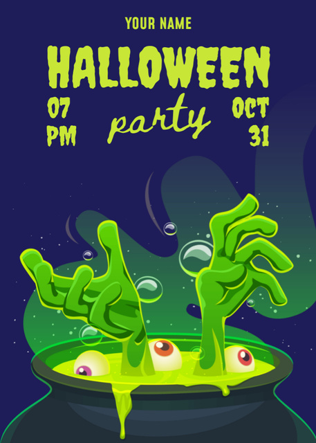 Designvorlage Scary Halloween Party With Potion in Cauldron für Flayer