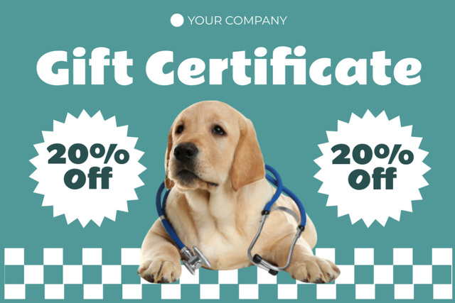 Veterinary Care Voucher on Blue Gift Certificate Design Template