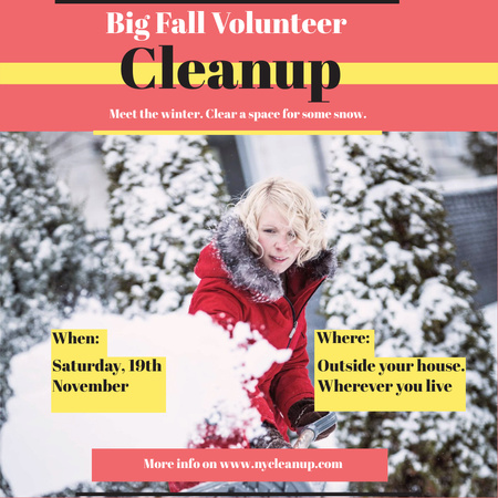 Ontwerpsjabloon van Instagram AD van Woman at Winter Volunteer clean up