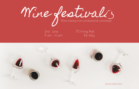 Wine Tasting Festival with Wineglasses In Red Invitation 4.6x7.2in Horizontal Design Template