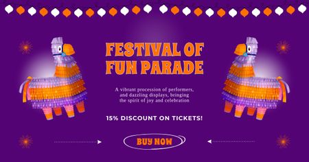 Plantilla de diseño de Festival de diversión con descuento y desfile con disfraces de personajes Facebook AD 