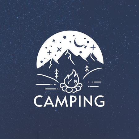 Advertising Camping in Mountains with Bonfire Logo 1080x1080px – шаблон для дизайна
