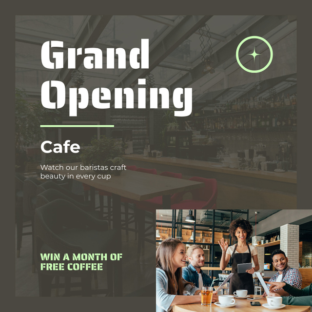 Ontwerpsjabloon van Instagram van Opening Cafe Event With Coffee For Month Raffle