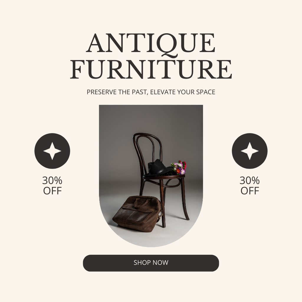 Modèle de visuel Preserved Wooden Chair With Discounts - Instagram AD