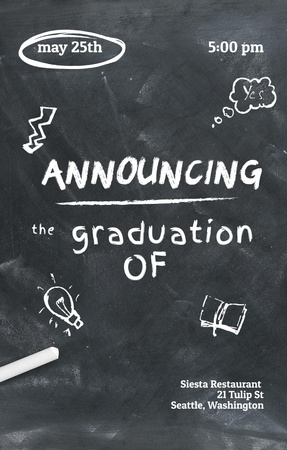 Graduation Announcement with Drawings on Blackboard Invitation 4.6x7.2in Design Template