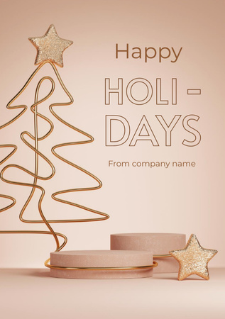 Saudação de Natal e Ano Novo com Árvore de Natal Postcard A5 Vertical Modelo de Design