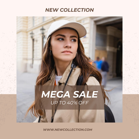 New Fashion Collection with Woman in Stylish Cap Instagram Design Template