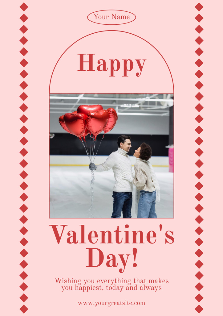 Platilla de diseño Cute Couple with Balloons on Valentine's Day Poster