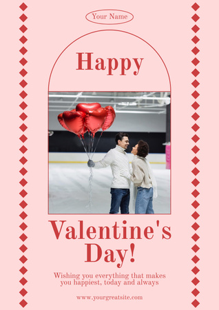 Cute Couple with Balloons on Valentine's Day Poster Design Template