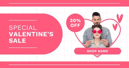 Designvorlage Valentine's Day Special Sale with Cheerful Young Couple für Facebook AD