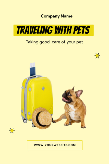 Pet Travel Guide with Cute French Bulldog and Suitcase Flyer 4x6inデザインテンプレート