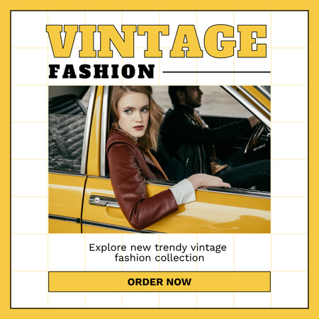 Vintage fashion woman in yellow taxi Instagram AD Design Template