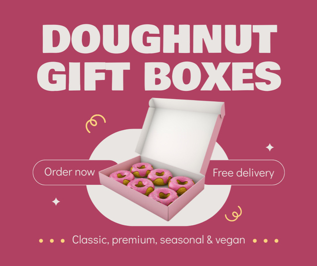 Pink Glazed Doughnuts in Gift Box Facebook Modelo de Design
