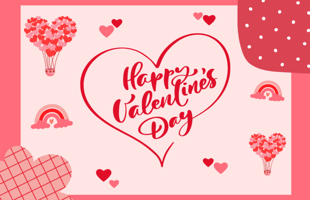 Happy Valentine's Day Greeting With Cute Heart in Pink Thank You Card 5.5x8.5in – шаблон для дизайну