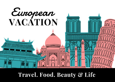 Designvorlage European Vacation With Famous Showplaces für Postcard 5x7in