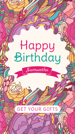 Birthday Congrats in Frame Of Colorful Flowers Instagram Story Design Template