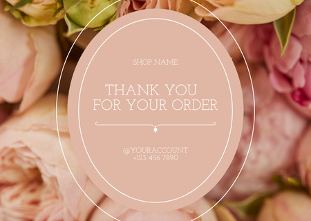 Köszönjük rendelési kifejezését rózsaszín virágokkal Card tervezősablon