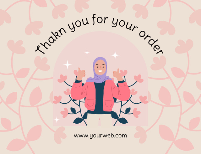 Plantilla de diseño de Thank You for Order Text with Muslim Woman Thank You Card 5.5x4in Horizontal 