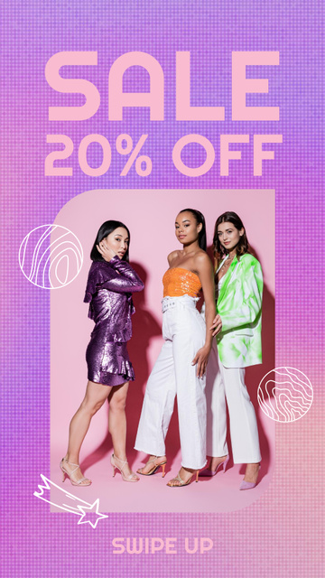 Female Fashion Clothes Ad with Offer of Discount Instagram Story Modelo de Design