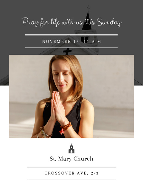 Ontwerpsjabloon van Poster US van Church invitation with Woman Praying