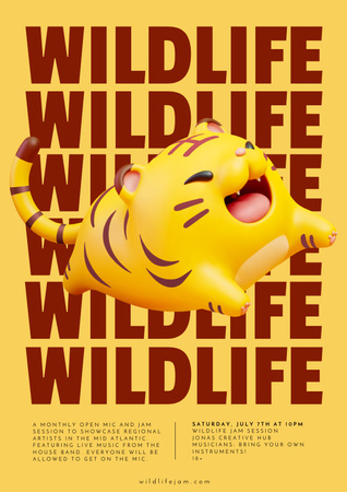 Plantilla de diseño de Funny Cartoon Tiger Poster 