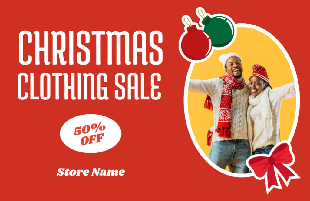 Ontwerpsjabloon van Flyer 5.5x8.5in Horizontal van Chic Christmas Clothes Sale Offer In Red