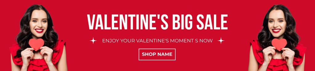 Designvorlage Big Valentine's Day Sale with Beautiful Young Woman für Ebay Store Billboard