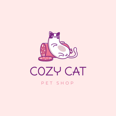 Emblem of Pet Shop with Cute Cat Logo Design Template