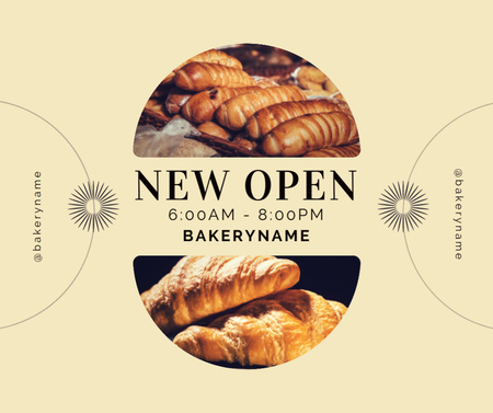 Opening Of Bakery With Croissants Facebook Design Template